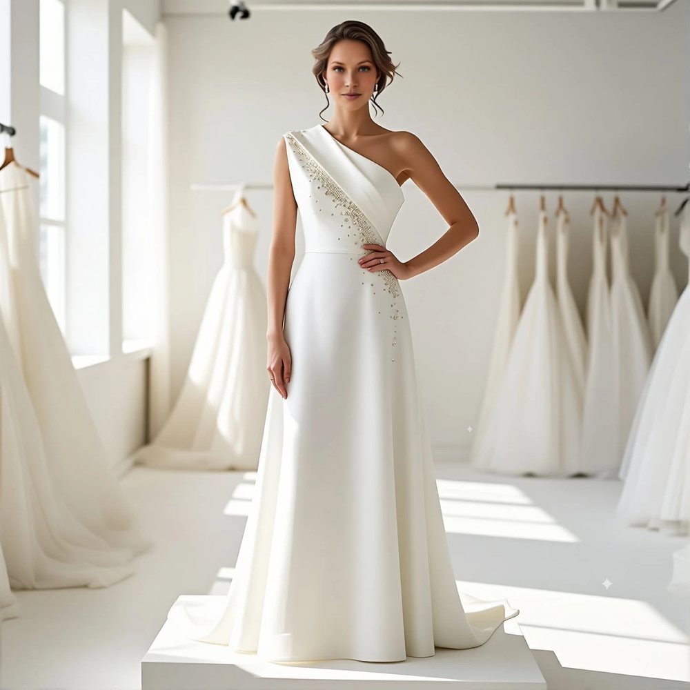 Minimalist Crepe Sheath with a one-shoulder design