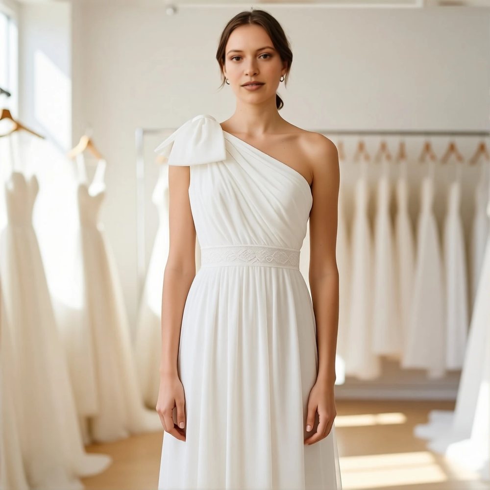 Romantic Chiffon A-line with a one-shoulder design