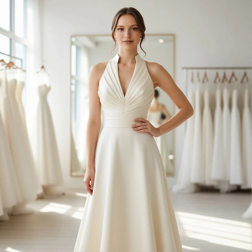 Classic Satin A-line with a halter neckline