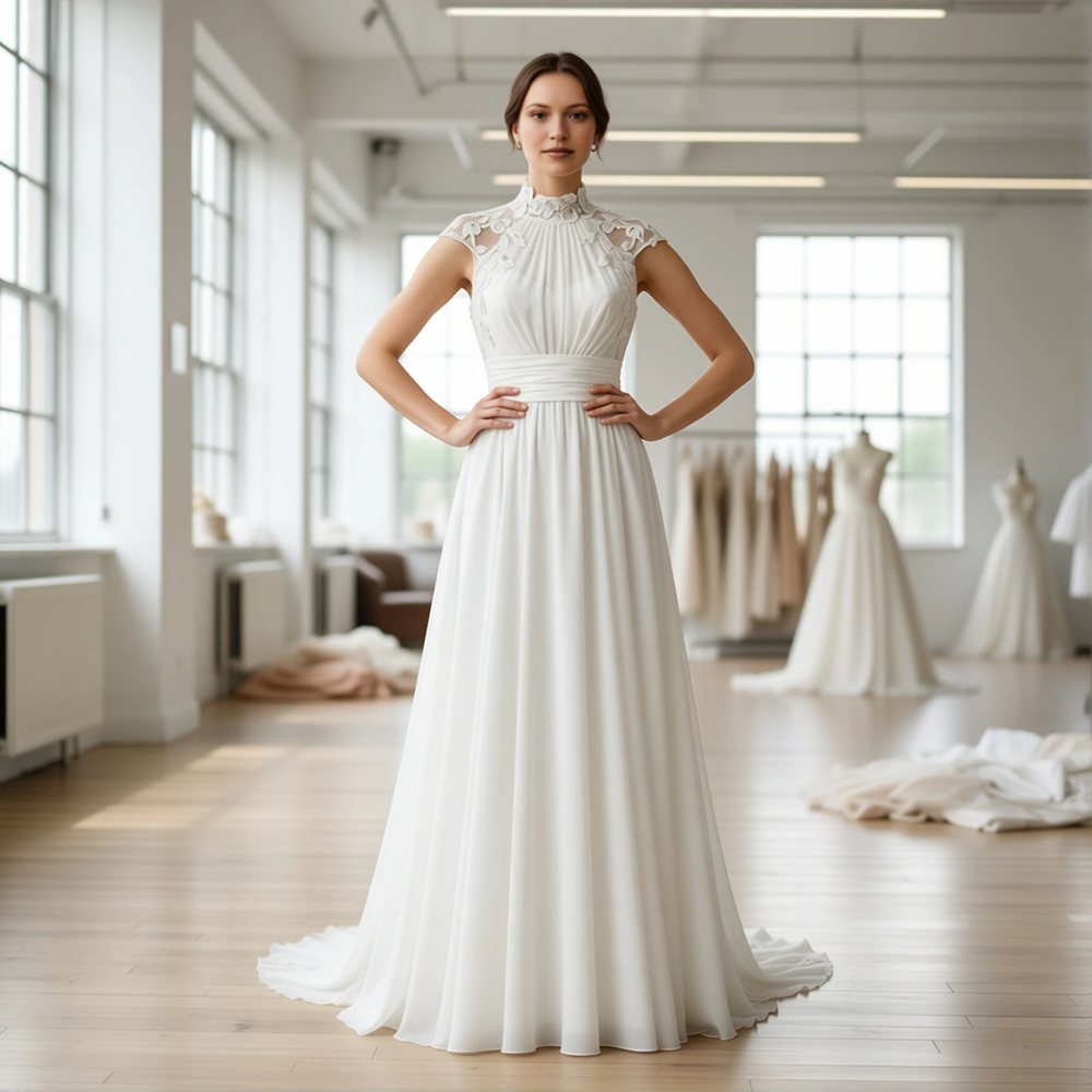 Vintage Chiffon A-line with a high neckline