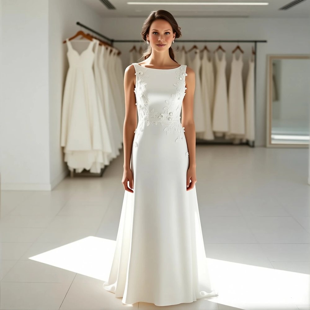 Bohemian Crepe A-line with a bateau neckline