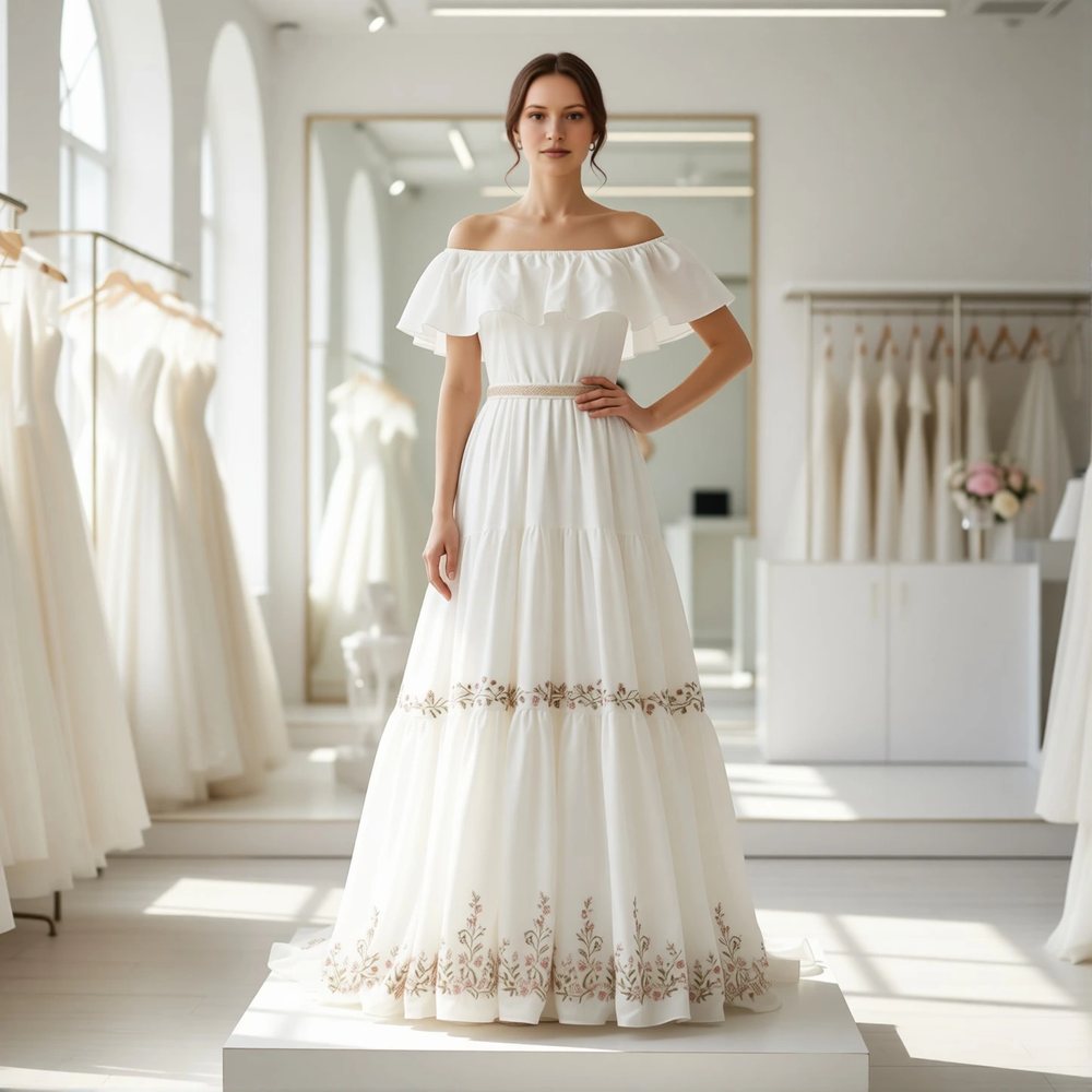 Bohemian Tulle A-line with an off-the-shoulder neckline