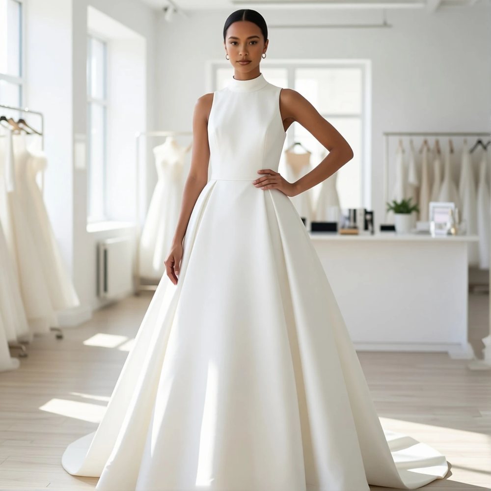 Minimalist Mikado A-line with a high neckline