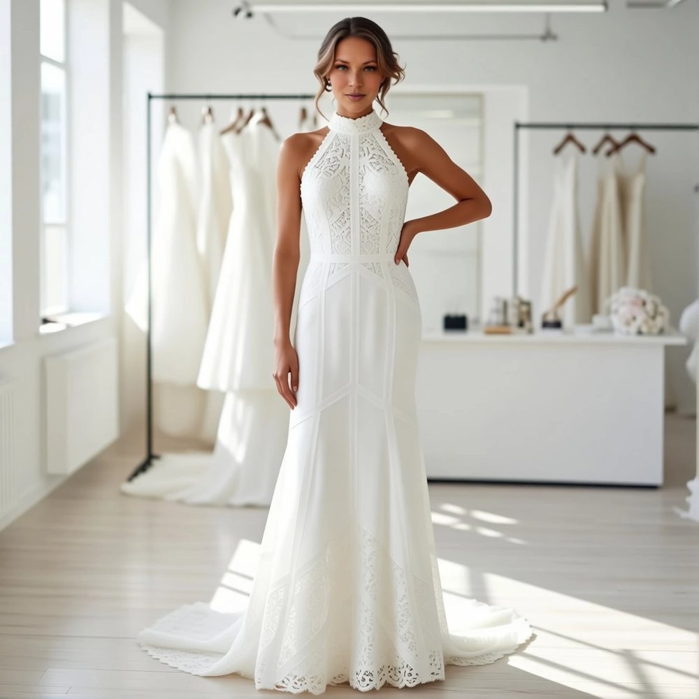 Vintage Lace Mermaid with a high neckline