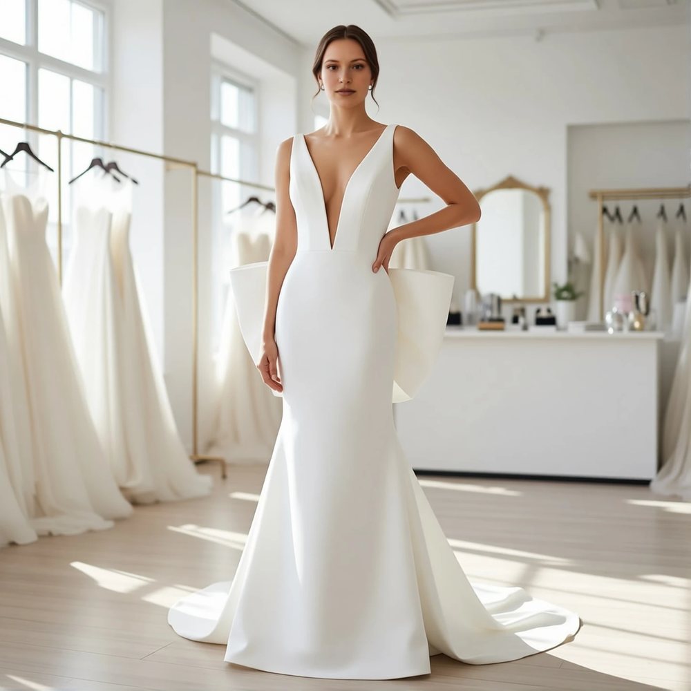 Classic Satin Mermaid with a V-neckline