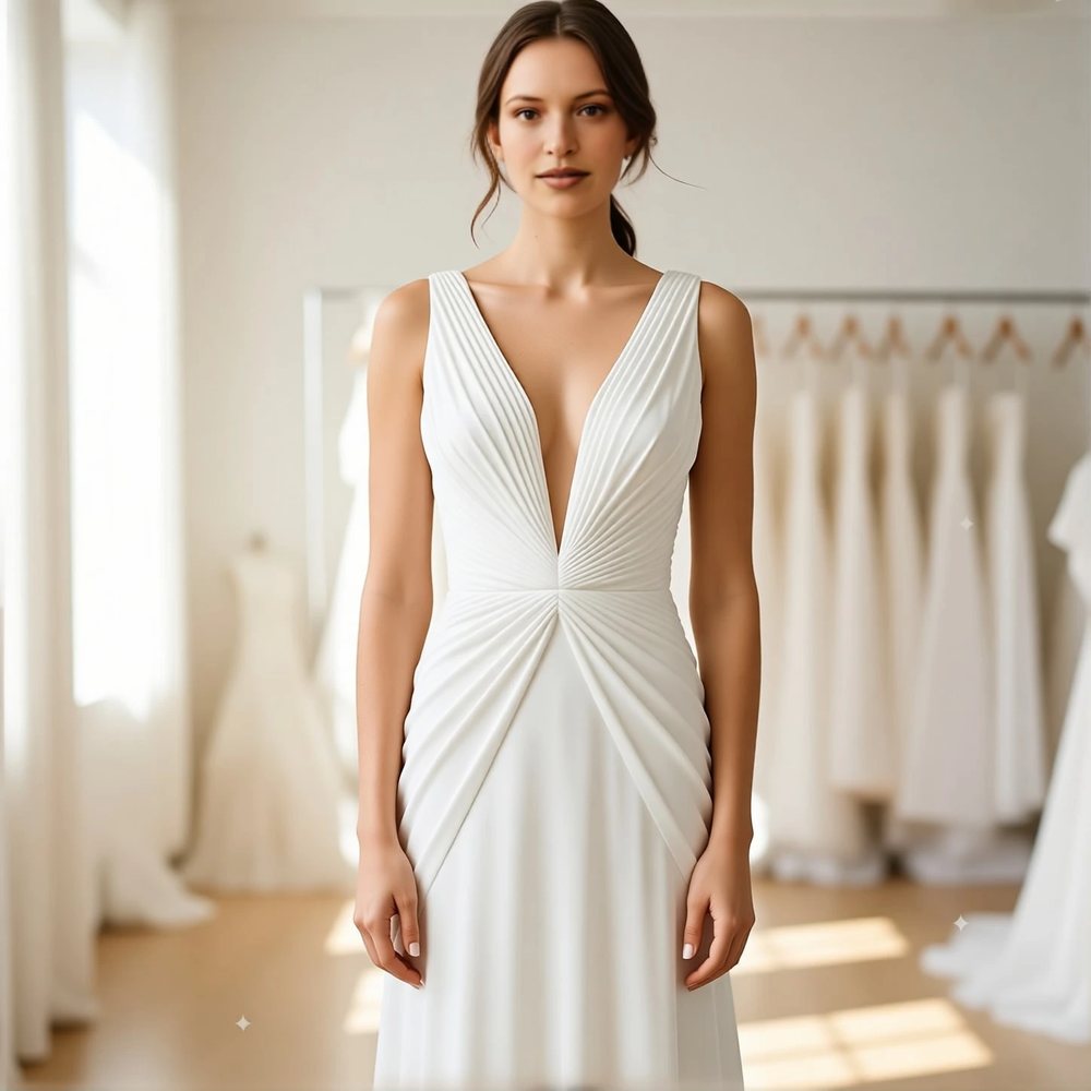 Minimalist Crepe Mermaid with a V-neckline