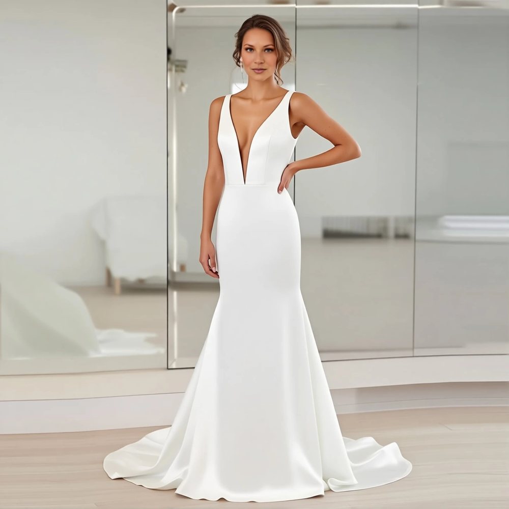 Minimalist Satin Mermaid with a V-neckline