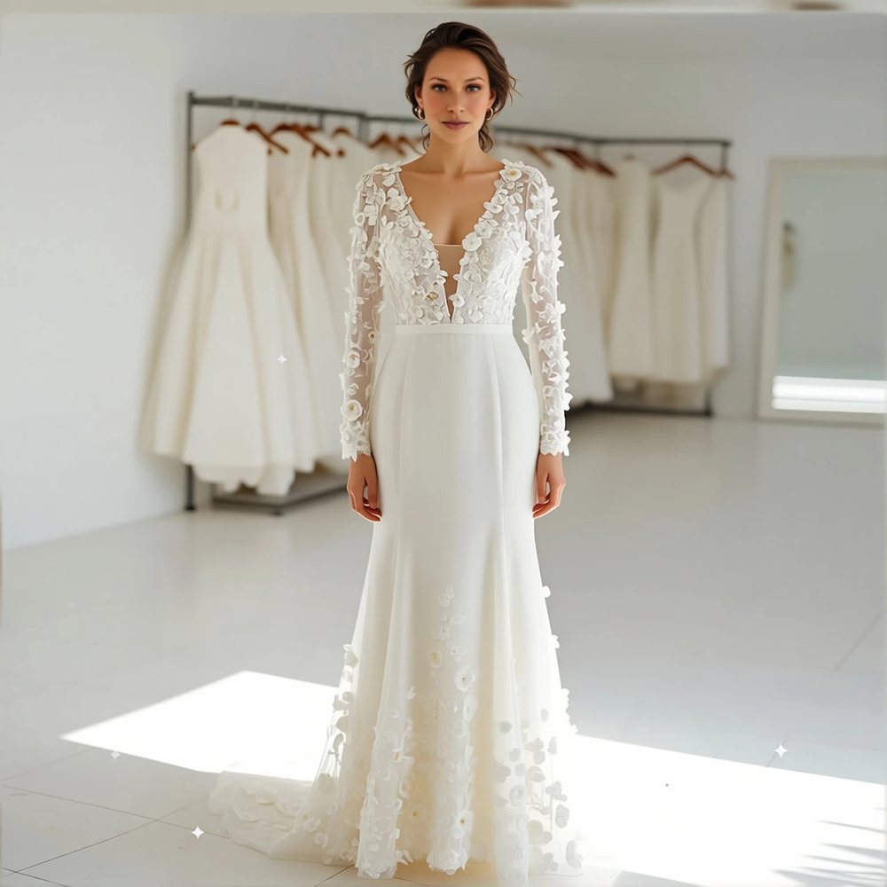Romantic Lace Mermaid with a V-neckline