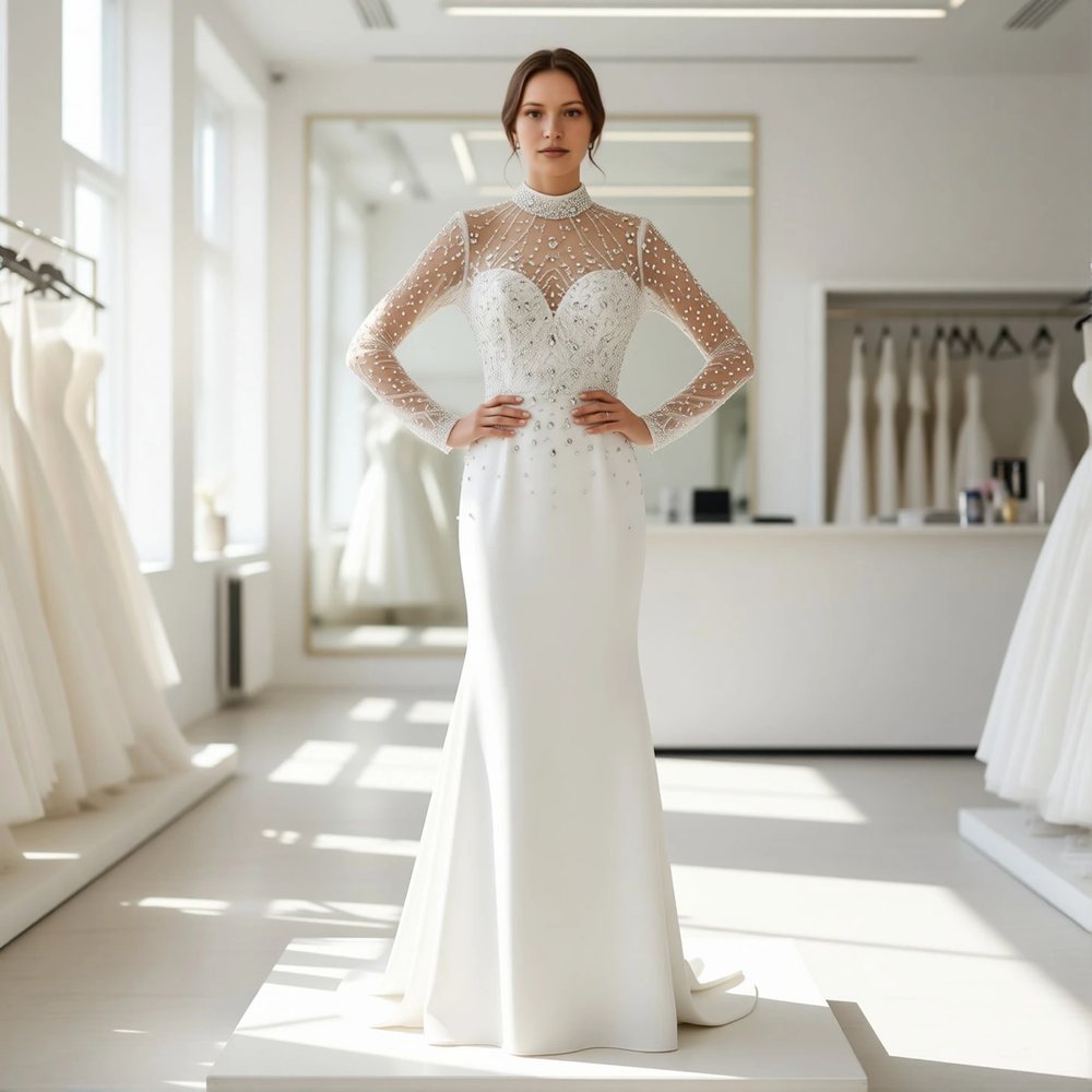 Vintage Crepe Mermaid with a high neckline