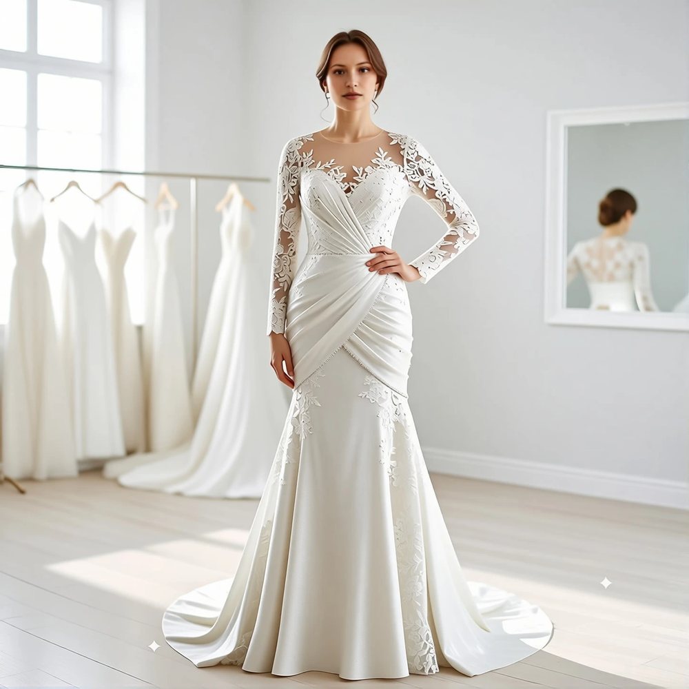 Romantic Lace Mermaid with an illusion neckline