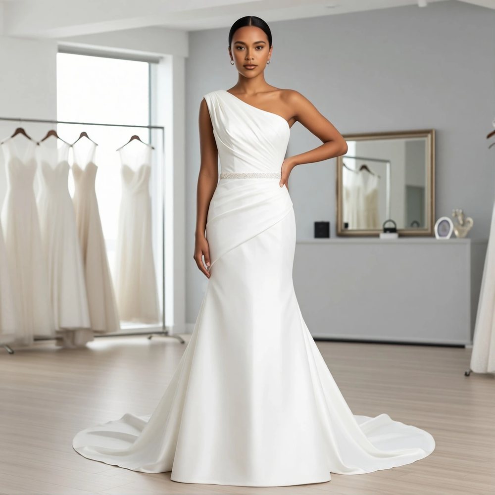 Classic Satin Mermaid with a one-shoulder design
