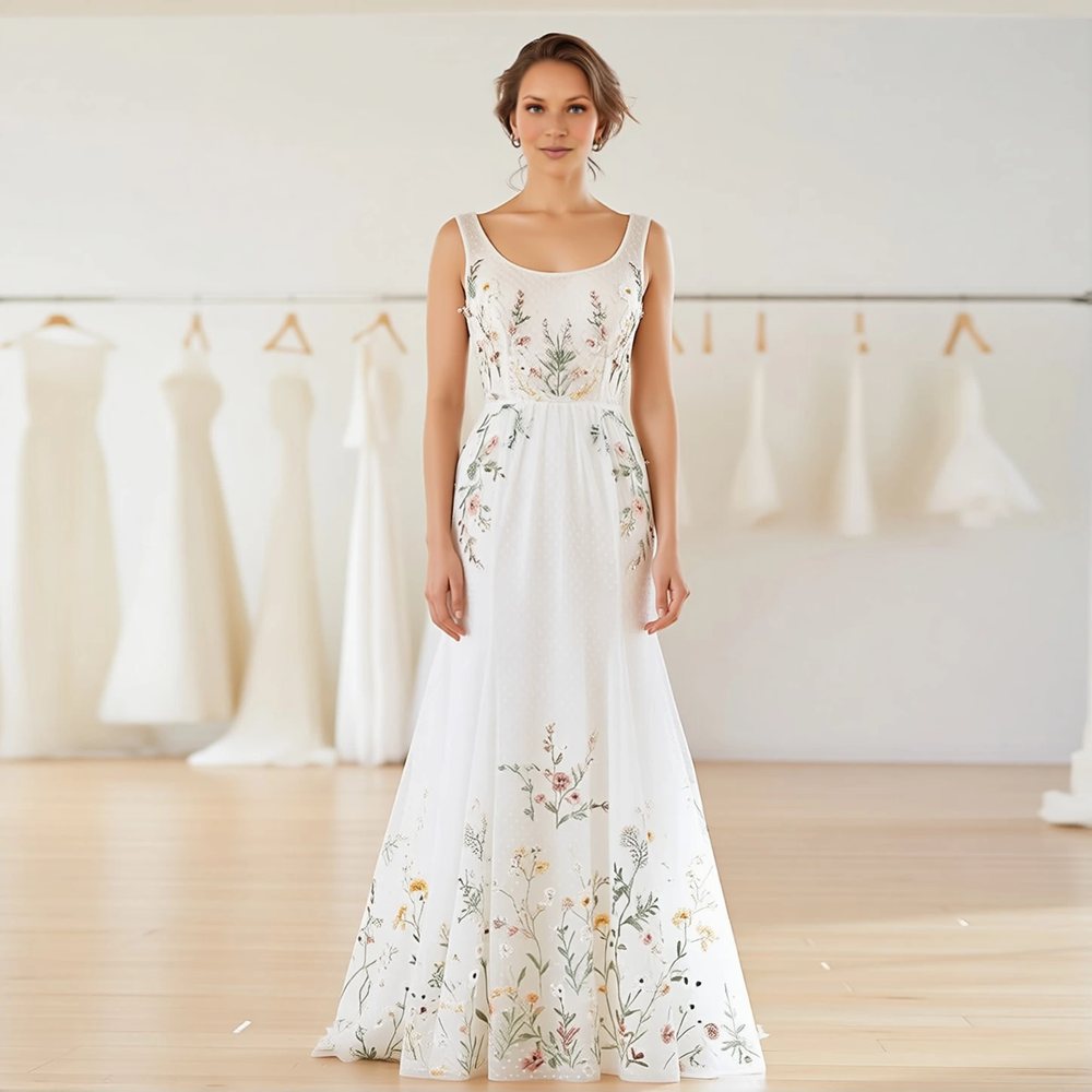 Bohemian Tulle Sheath with a square neckline