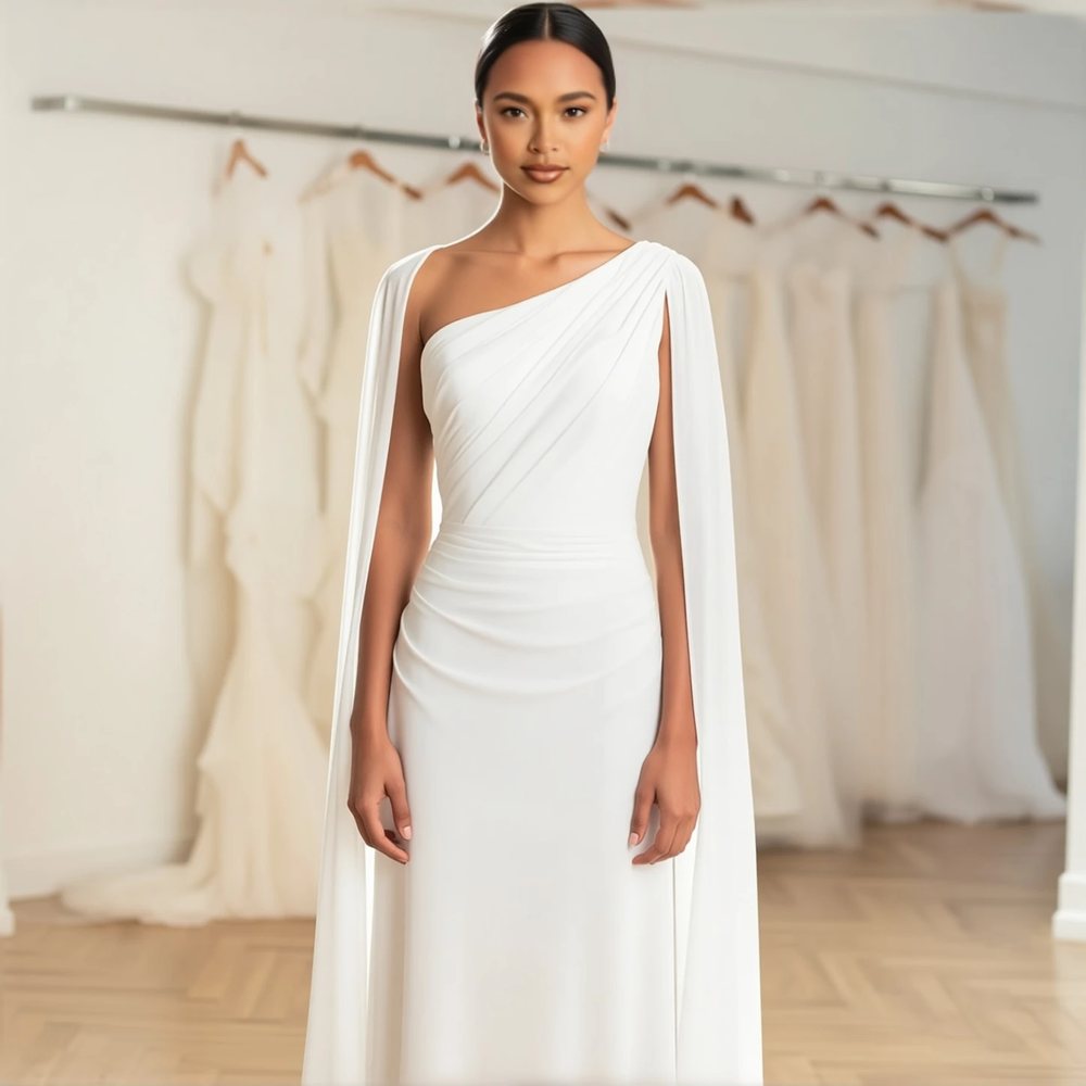 Classic Crepe Sheath with a one-shoulder design