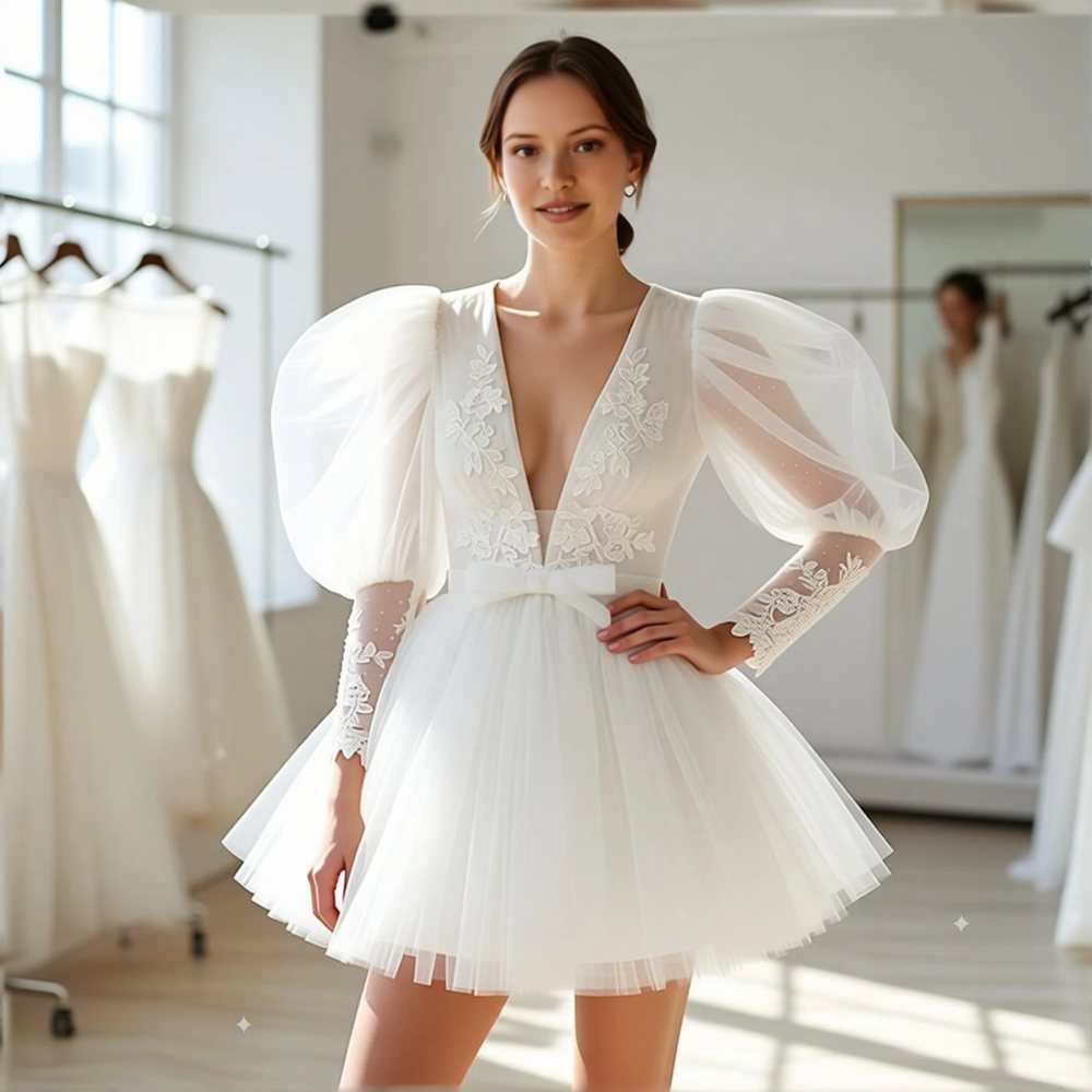 Romantic Tulle Ballgown Mini with a V-neckline