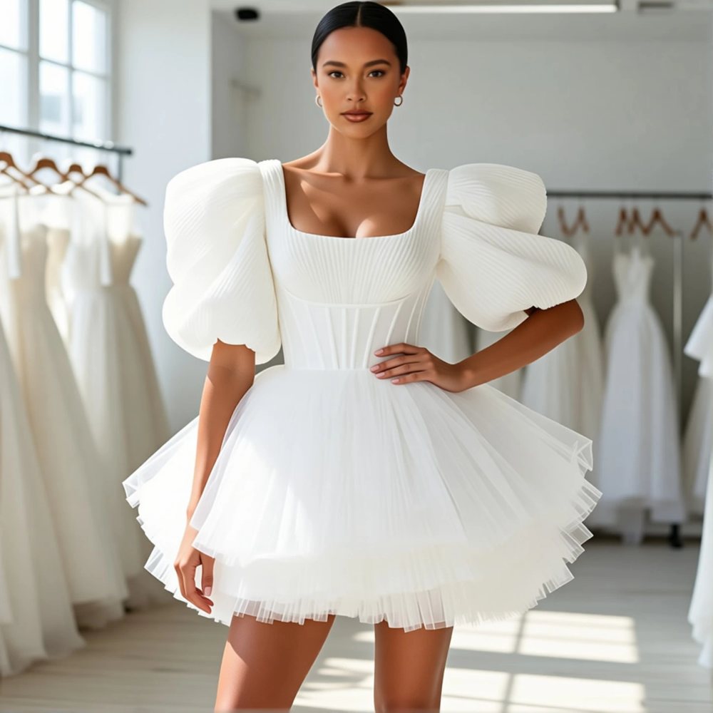 Romantic Tulle Ballgown Mini with a square neckline