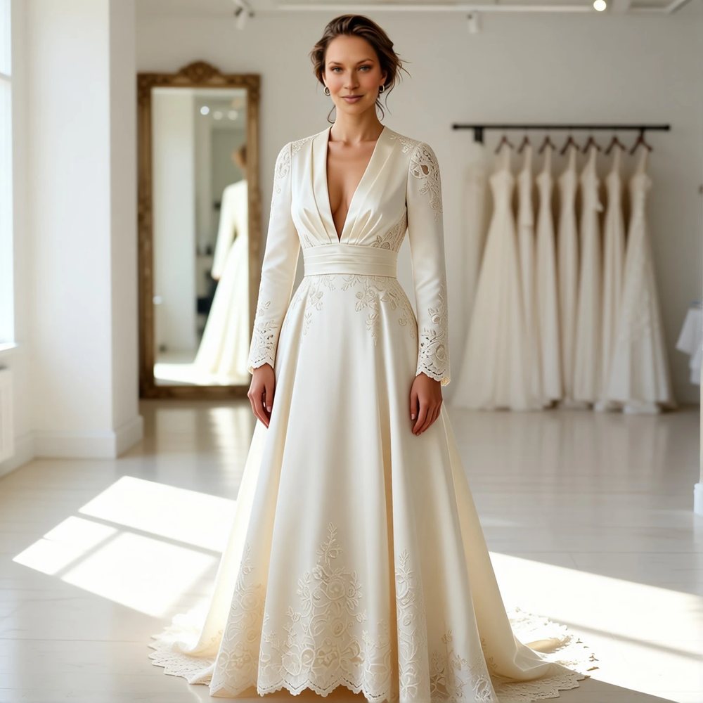 Classic Satin A-line with a V-neckline