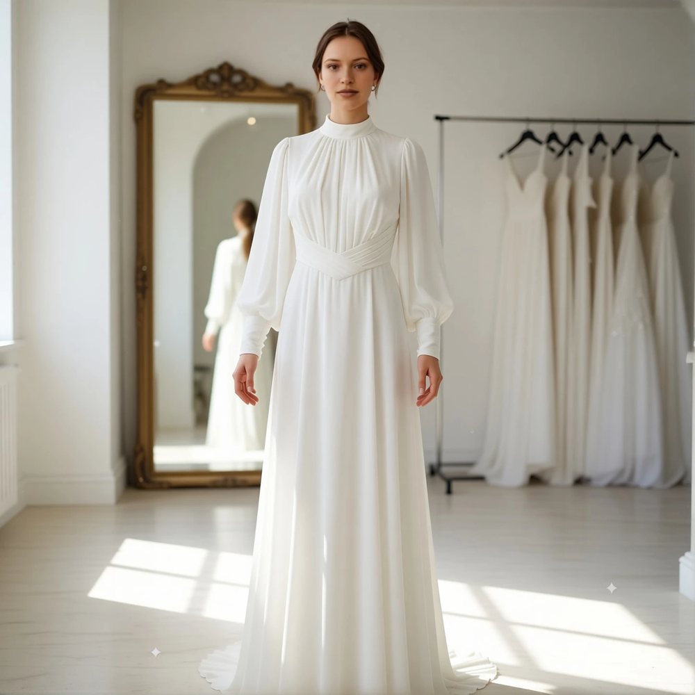 Minimalist Chiffon A-line with a high neckline
