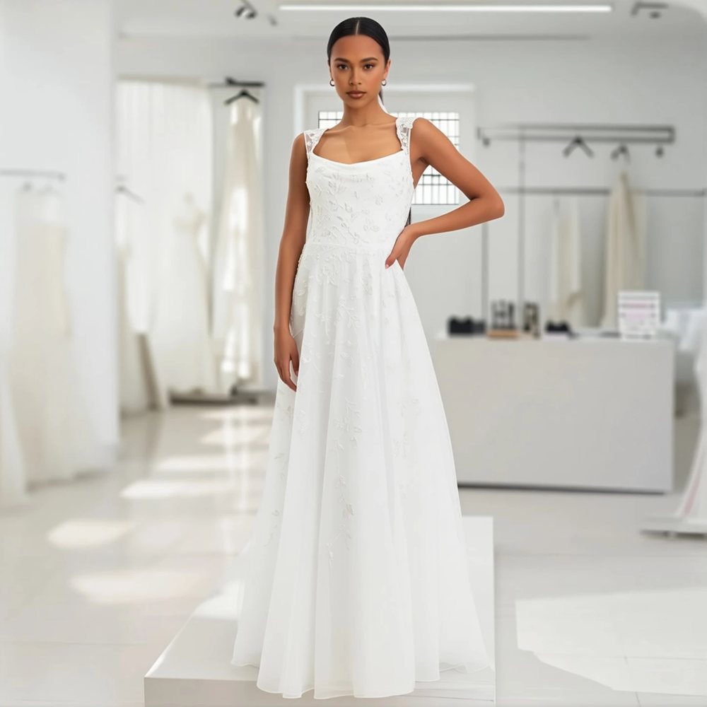 Romantic Tulle A-line with a cowl neckline