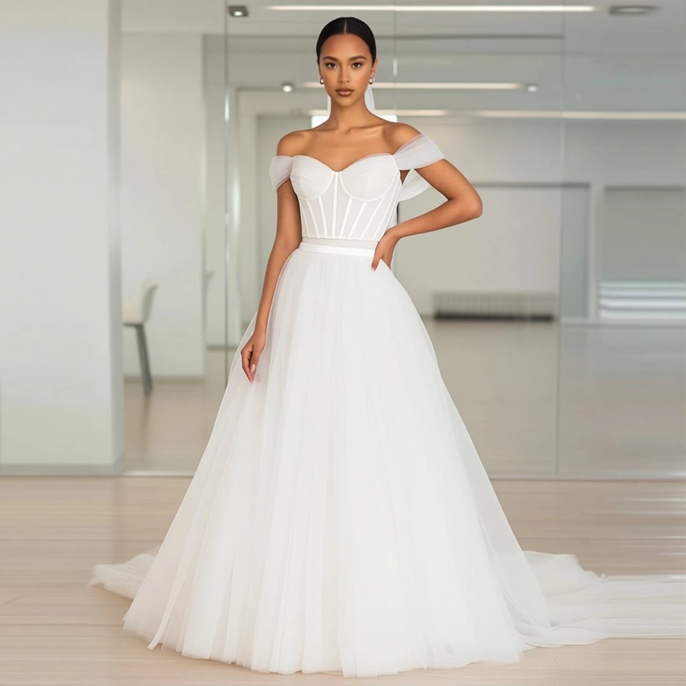 Romantic Tulle Ballgown with an off-the-shoulder neckline