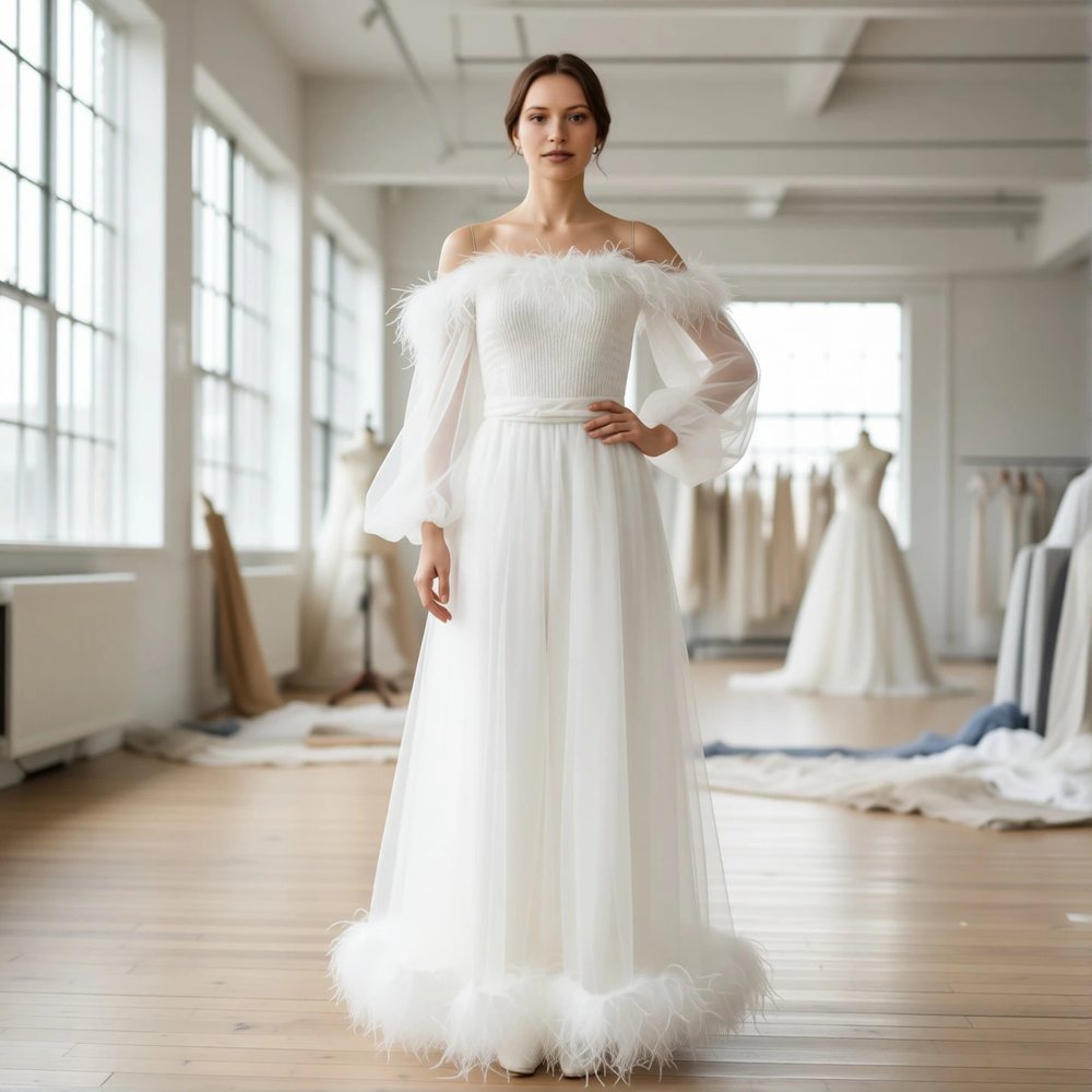 Romantic Tulle A-line with an off-the-shoulder neckline