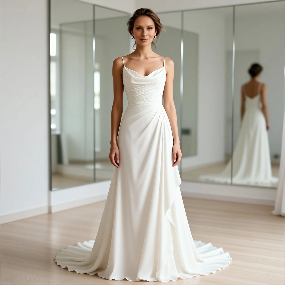 Minimalist Chiffon A-line with a cowl neckline