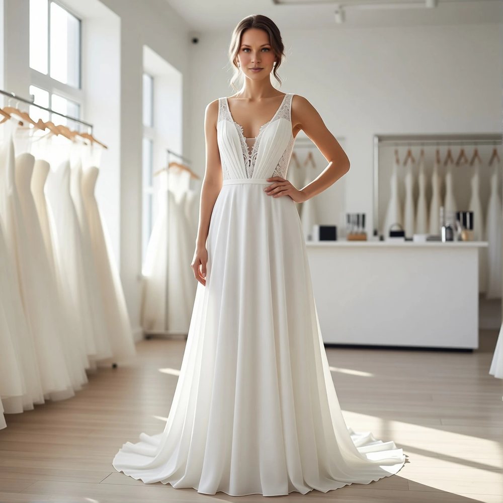 Minimalist Chiffon A-line with a V-neckline