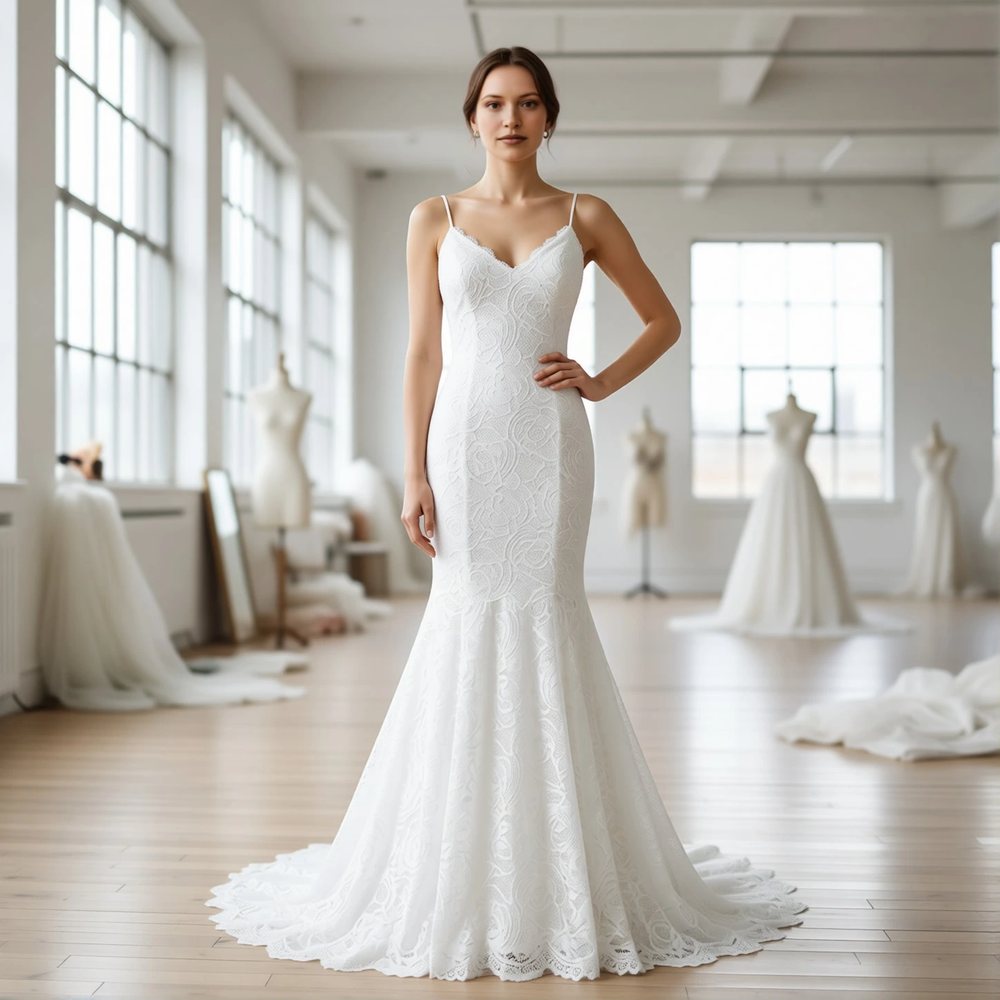 Romantic Lace Mermaid with a V-neckline