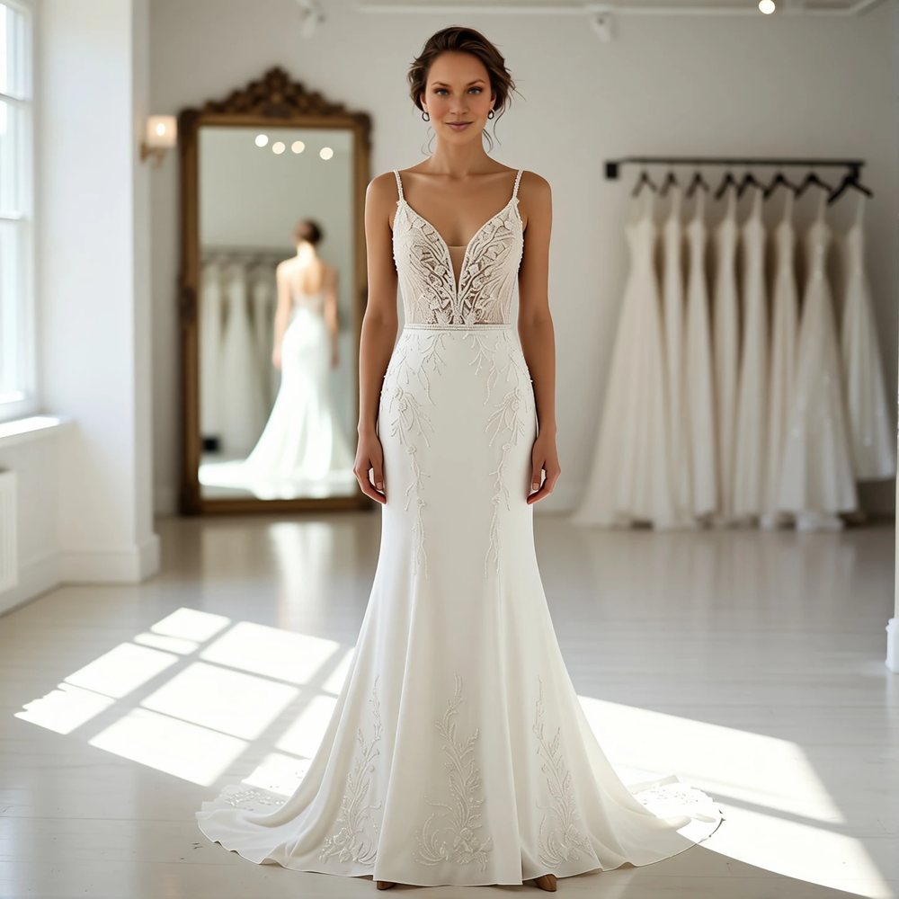 Bohemian Lace Mermaid with an illusion neckline
