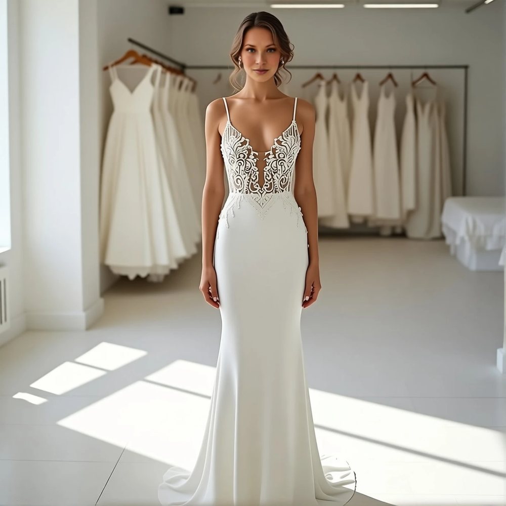 Romantic Crepe Sheath with an illusion neckline