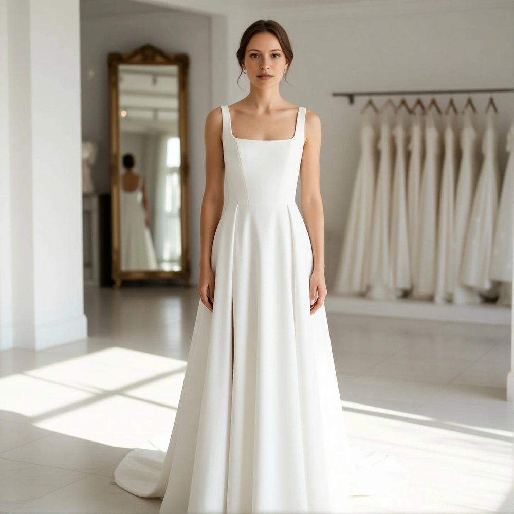 Minimalist Mikado A-line with a square neckline