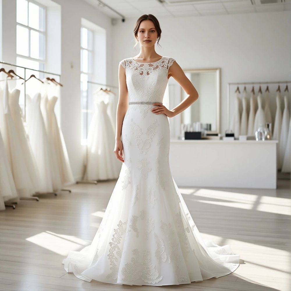 Vintage Lace Mermaid with a bateau neckline