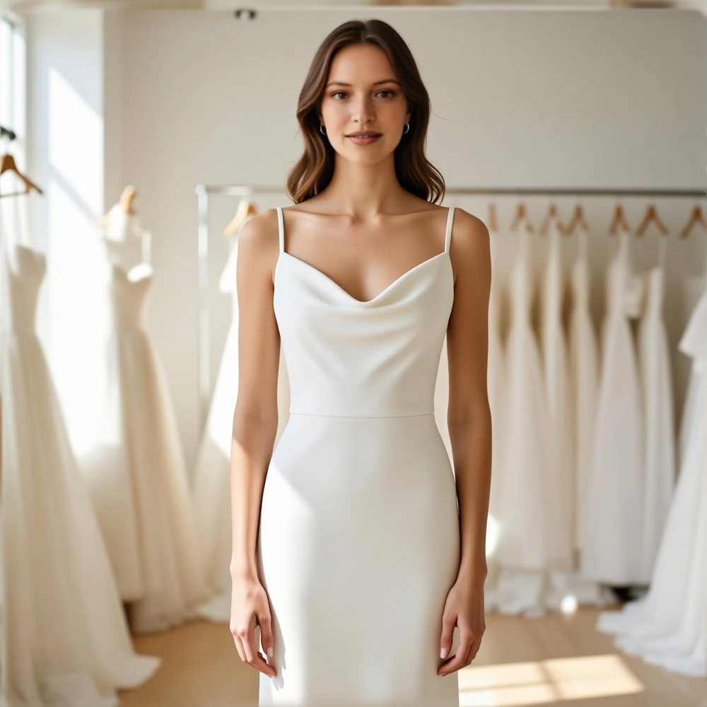 Minimalist Crepe Sheath with a cowl neckline
