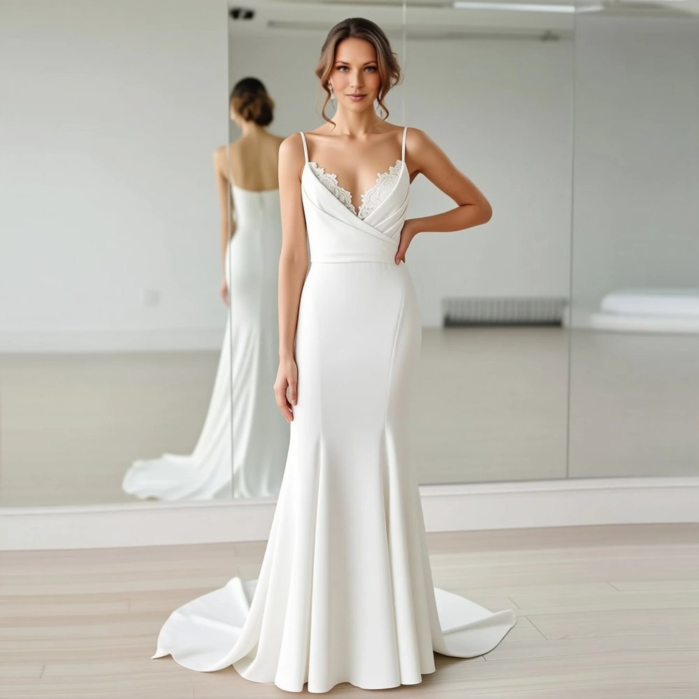 Minimalist Crepe Mermaid with a V-neckline