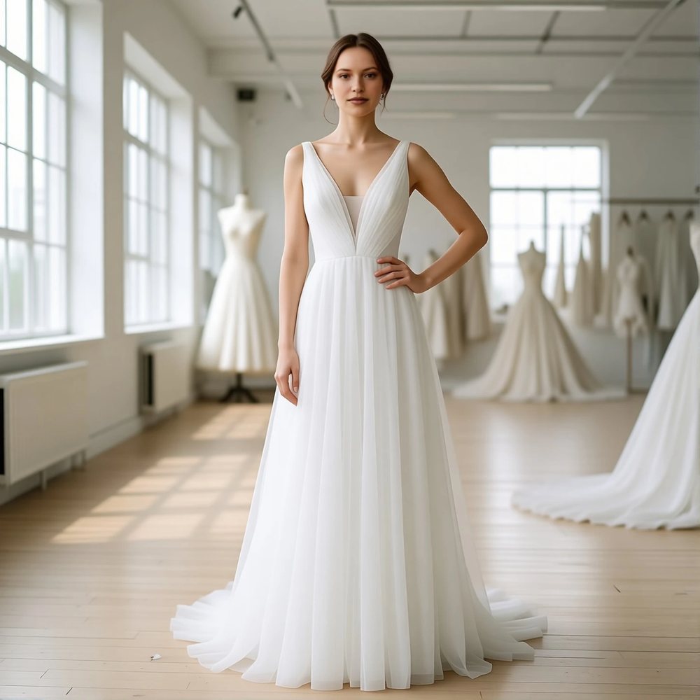 Bohemian Tulle A-line with a V-neckline