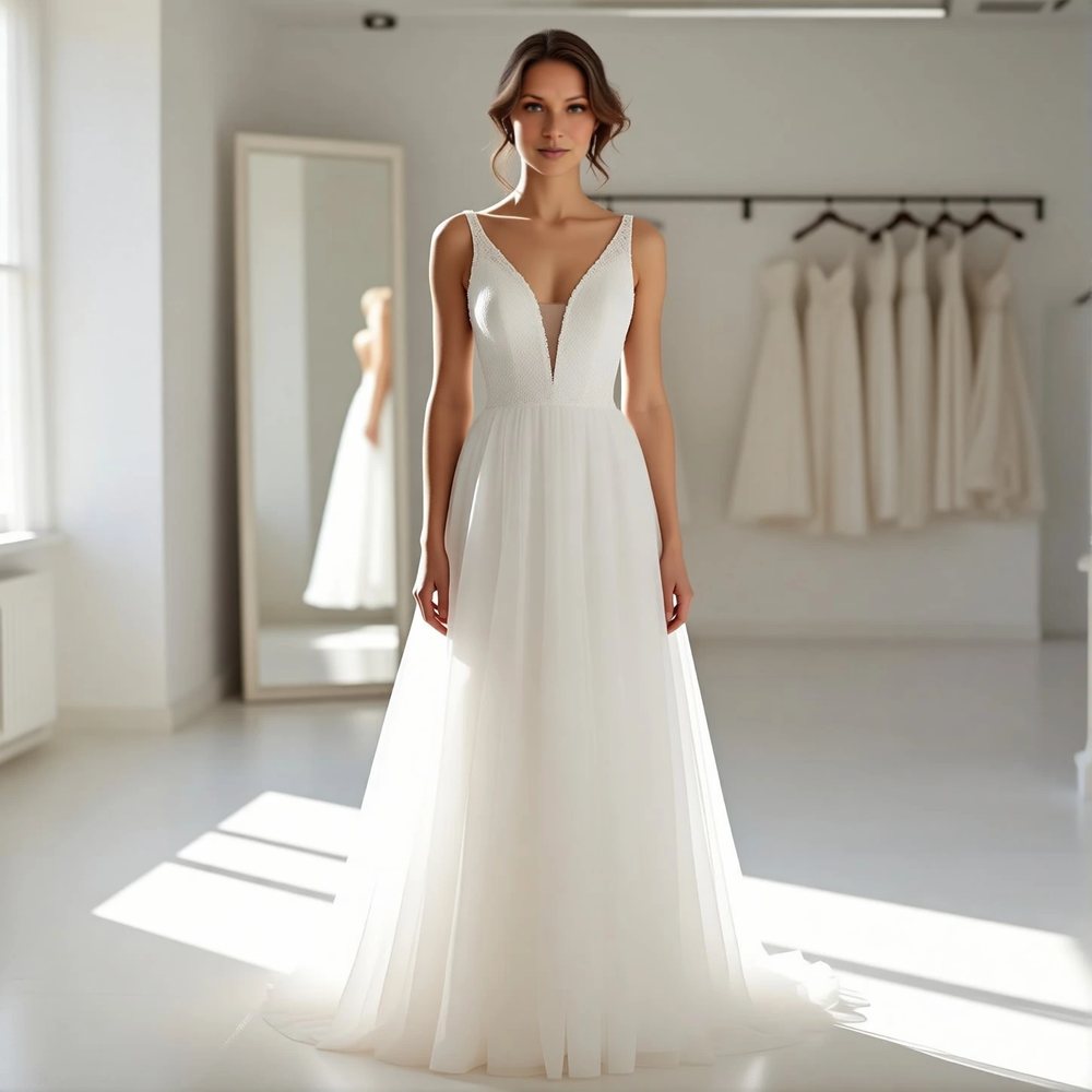 Bohemian Tulle A-line with a V-neckline