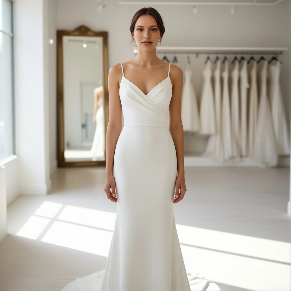 Minimalist Crepe Mermaid with a V-neckline