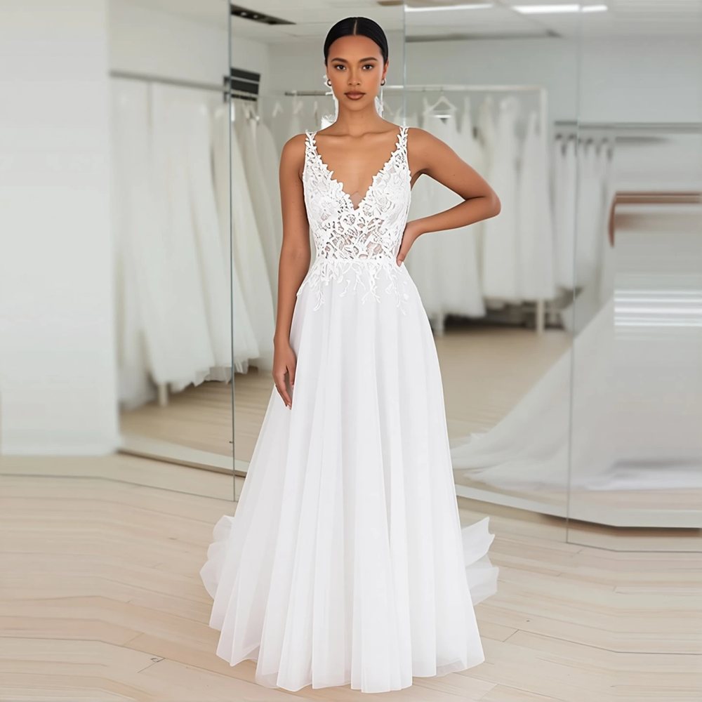 Romantic Tulle A-line with a V-neckline