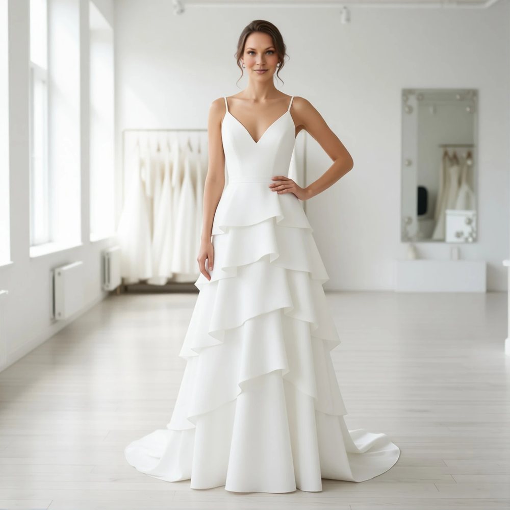 Romantic Mikado A-line with a V-neckline