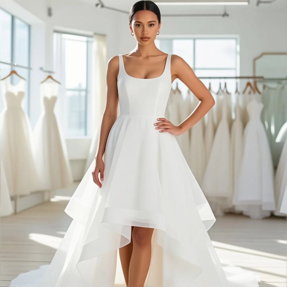 Romantic Organza A-line with a square neckline