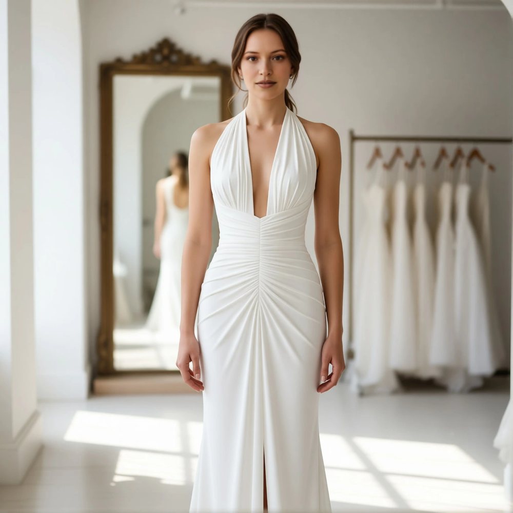 Minimalist Crepe Sheath with a halter neckline