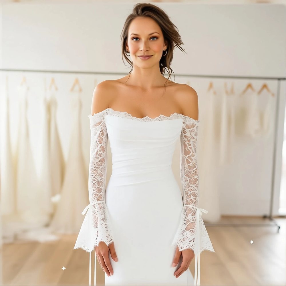 Romantic Crepe Sheath with an off-the-shoulder neckline