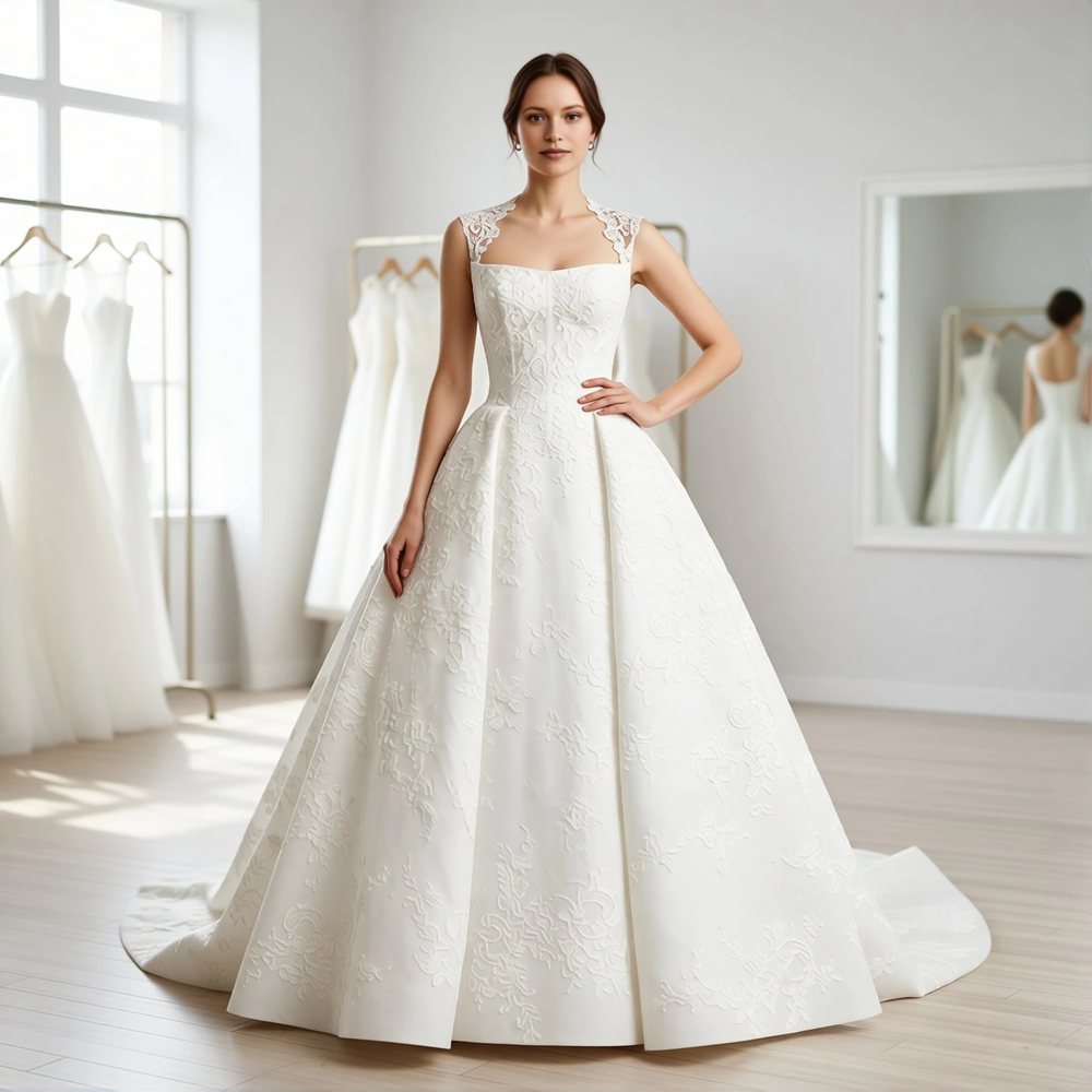 Romantic Lace Ballgown with a square neckline