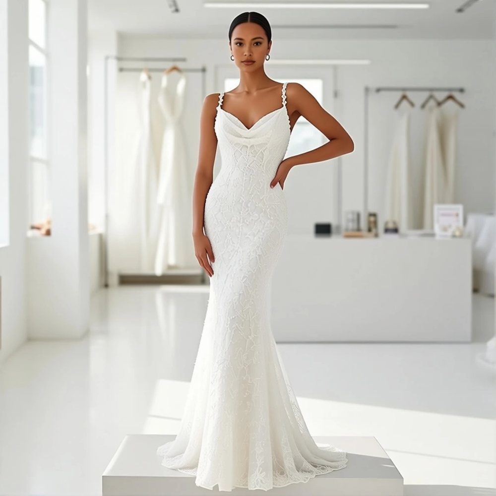 Bohemian Lace Mermaid with a cowl neckline