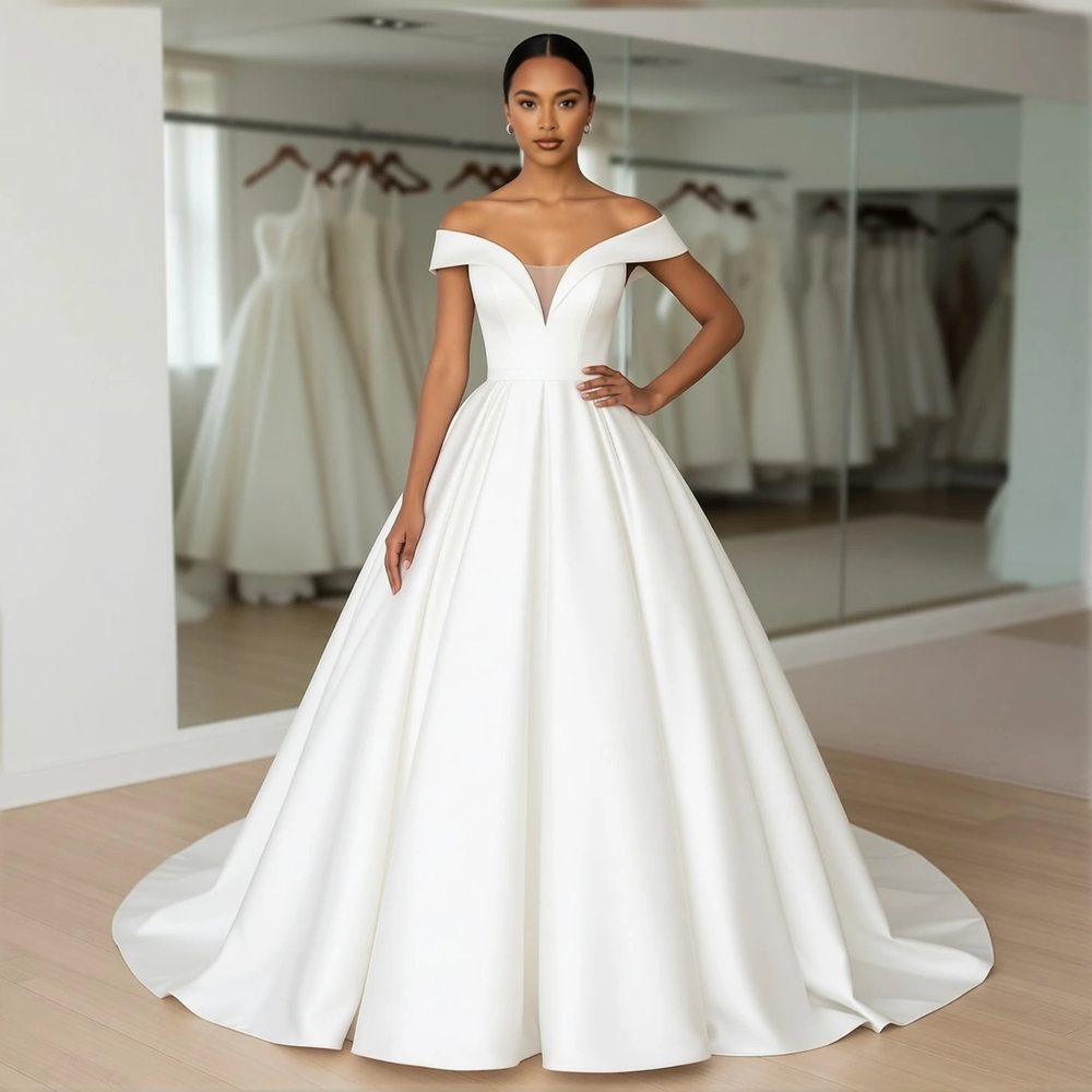 Classic Mikado Ballgown with an off-the-shoulder neckline