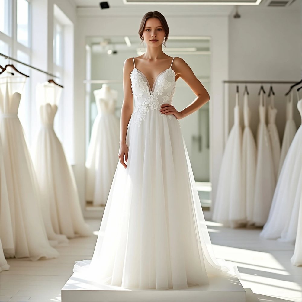 Romantic Tulle A-line with a V-neckline