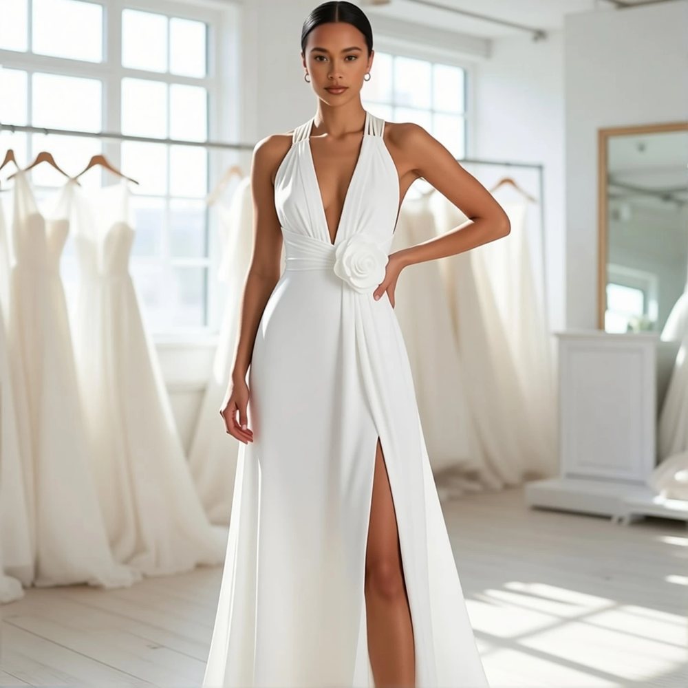 Bohemian Chiffon Sheath with a halter neckline