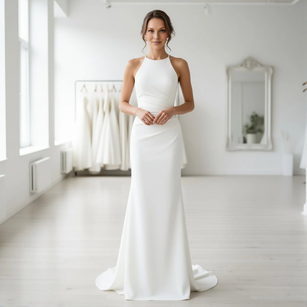 Minimalist Crepe Sheath with a halter neckline