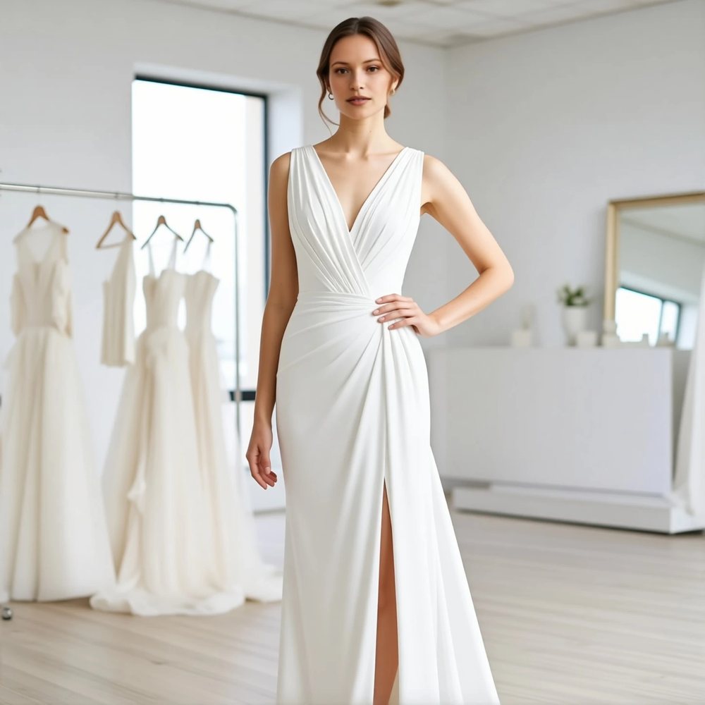 Romantic Crepe Sheath with a V-neckline