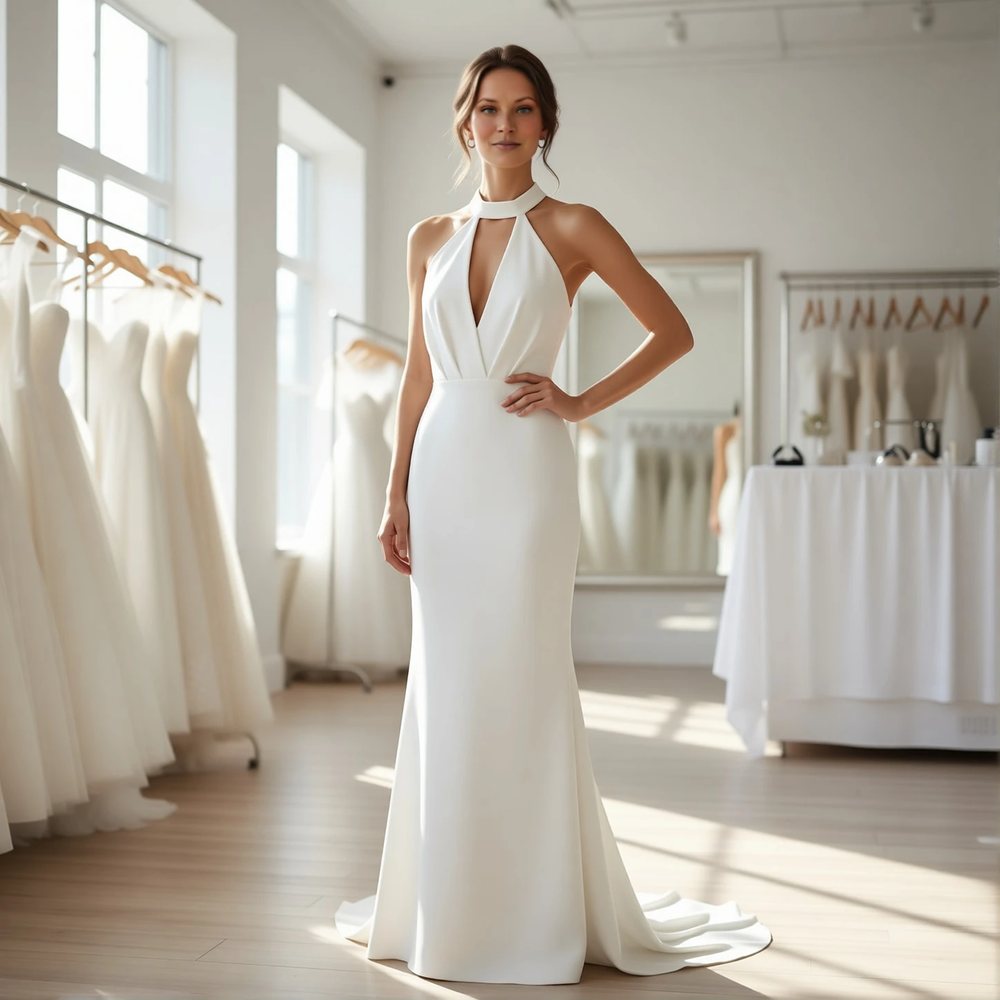 Minimalist Crepe Sheath with a halter neckline