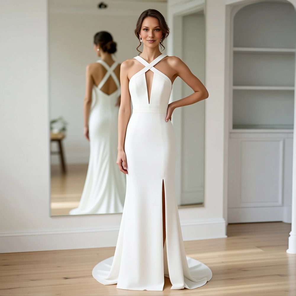 Minimalist Crepe Sheath with a halter neckline